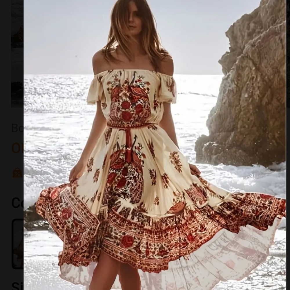 Bohemian floral print off shoulder maxi dress size large. New never worn.